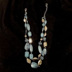 Faux Jade and Dark Silver Layered Necklace